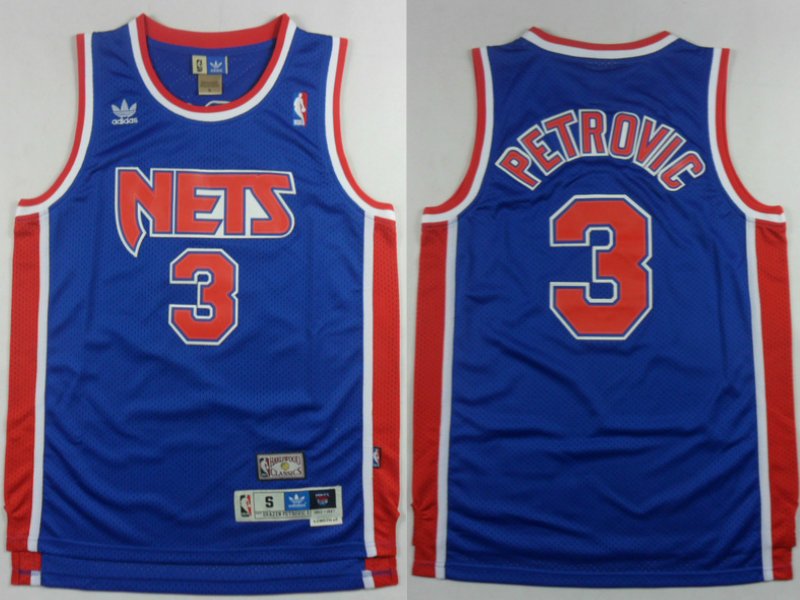 Men's Brooklyn Nets Drazen Petrovic Blue Throwback Basketball Jersey Embroidered