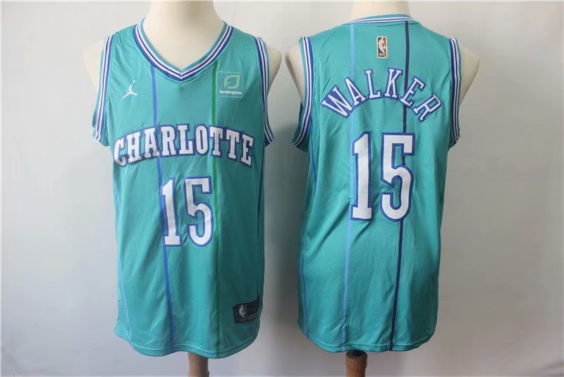 Men's Charlotte Hornets Kemba Walker Green Stripes Basketball Jersey Embroidered