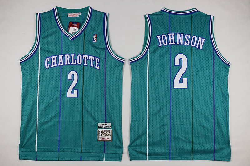 Men's Charlotte Hornets Larry Johnson Green Throwback Basketball Jersey Embroidered