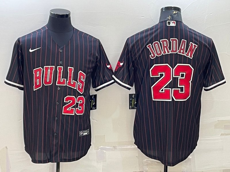 Men's Chicago Bulls #23 Michael Jordan Black Stitched Baseball Jersey