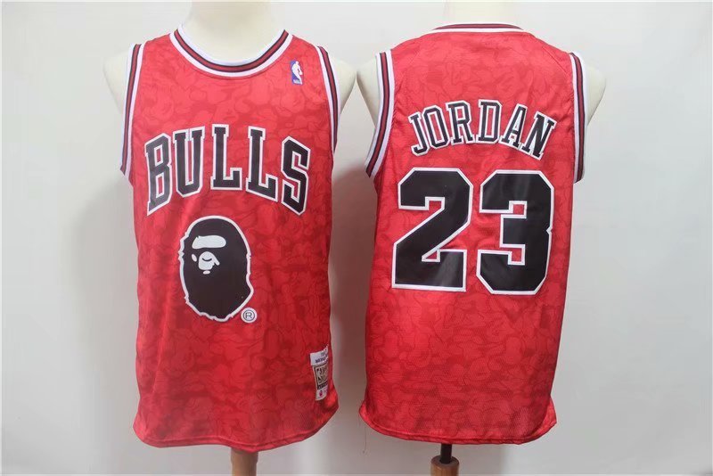 Men's Chicago Bulls Bape Michael Jordan Red Basketball Jersey Embroidered