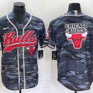 Men's Chicago Bulls Gray Camo Team Big Logo Cool Base Stitched Baseball Jersey