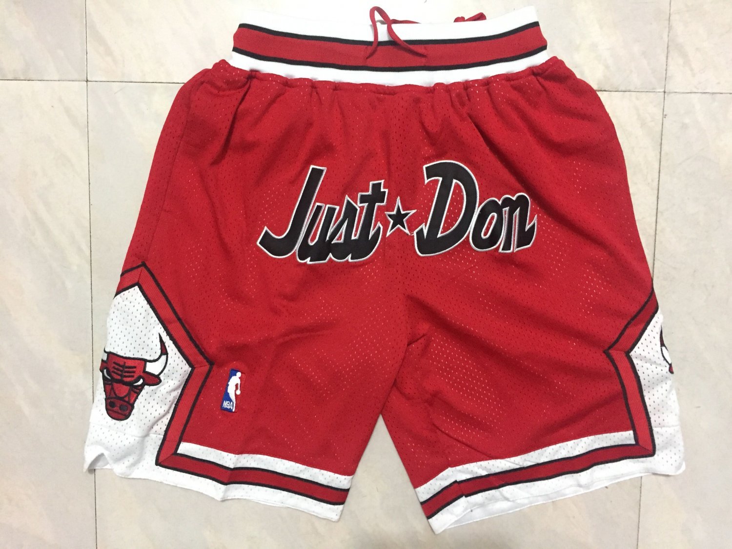 Men's Chicago Bulls JUST DON Red Throwback Basketball Shorts Stitched