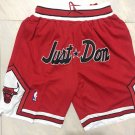 Men's Chicago Bulls JUST DON Red Throwback Basketball Shorts Stitched