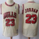 Men's Chicago Bulls Michael Jordan Cream Throwback Basketball Jerseys Embroidered