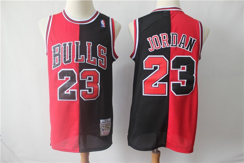 Men's Chicago Bulls Michael Jordan Throwback Basketball Jersey Red Black Split Embroidered