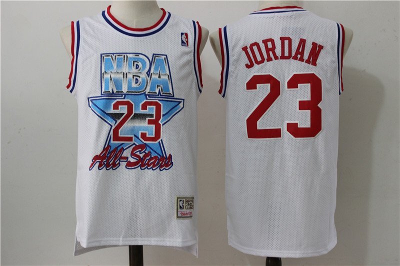 Men's Chicago Bulls Michael Jordan White 1993 All Star Basketball Jersey Embroidered