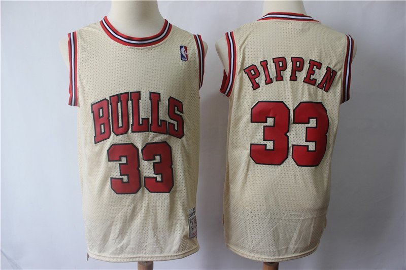 Men's Chicago Bulls Scottie Pippen Cream Throwback Basketball Jersey Embroidered