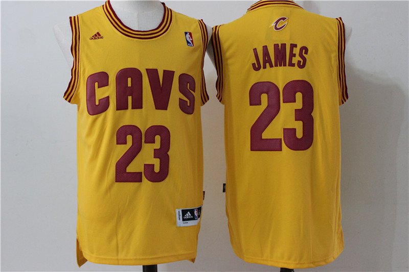 Men's Cleveland Cavaliers LeBron James Yellow Basketball Jerseys Embroidered