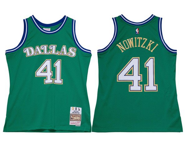 Men's Dallas Mavericks #41 Dirk Nowitzki Green Stitched Basketball Jersey