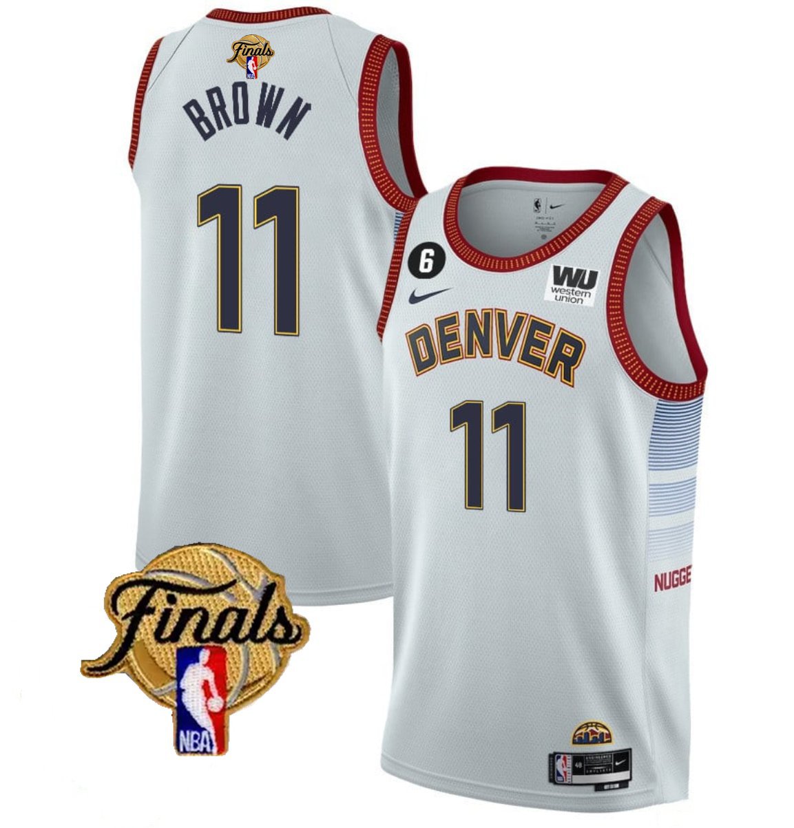 Men's Denver Nuggets #11 Bruce Brown White 2023 Finals Icon Edition With NO.6 Patch Stitched Jersey