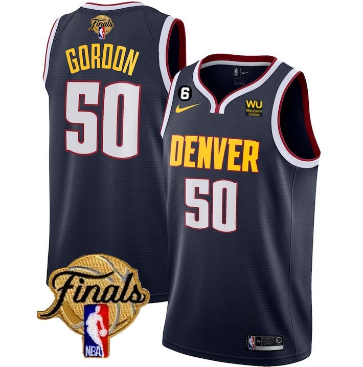 Men's Denver Nuggets #50 Aaron Gordon Navy 2023 Finals Icon Edition With NO.6 Patch Stitched Jersey