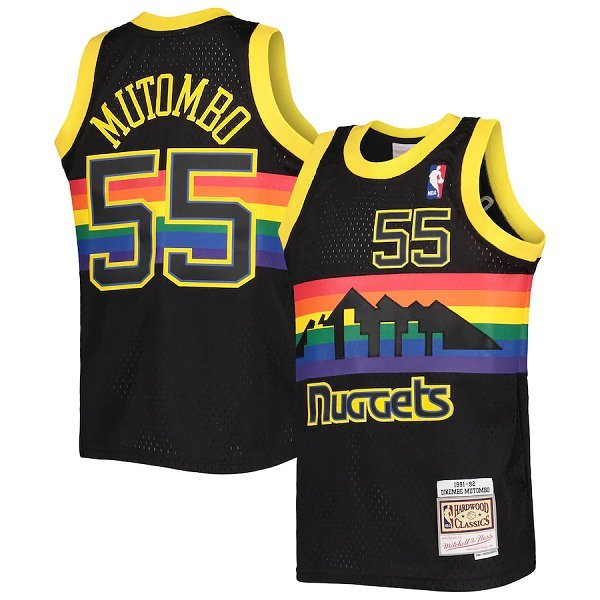 Men's Denver Nuggets #55 Dikembe Mutombo Black 1991-92 Hardwood Classics Reload Throwback Jersey