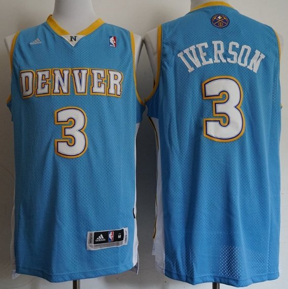Men's Denver Nuggets Allen Iverson Blue Throwback Basketball Jersey Embroidered