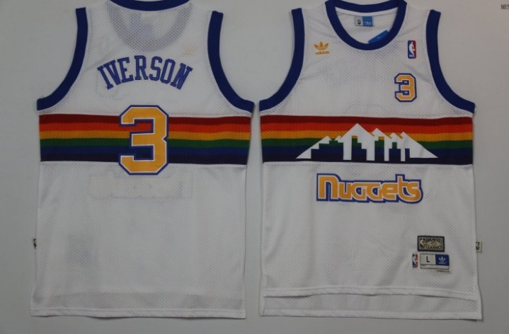 Men's Denver Nuggets Allen Iverson White Throwback Basketball Jersey Embroidered