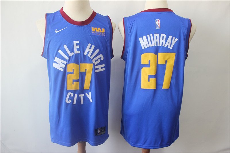 Men's Denver Nuggets Jamal Murray Blue Basketball Jersey Embroidered