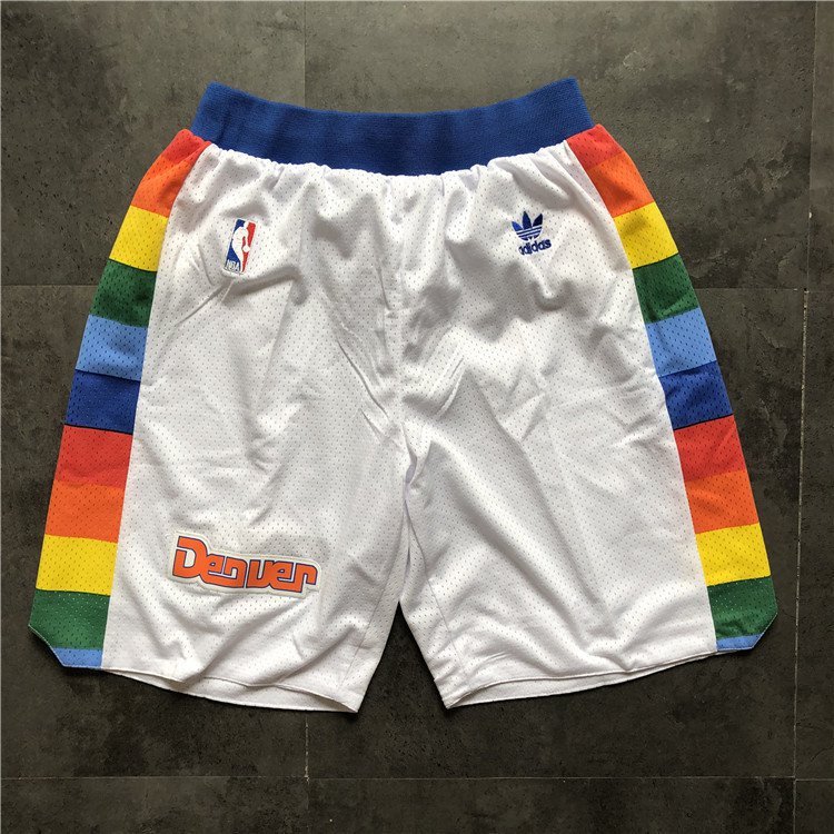 Men's Denver Nuggets White Throwback Basketball Shorts Stitched