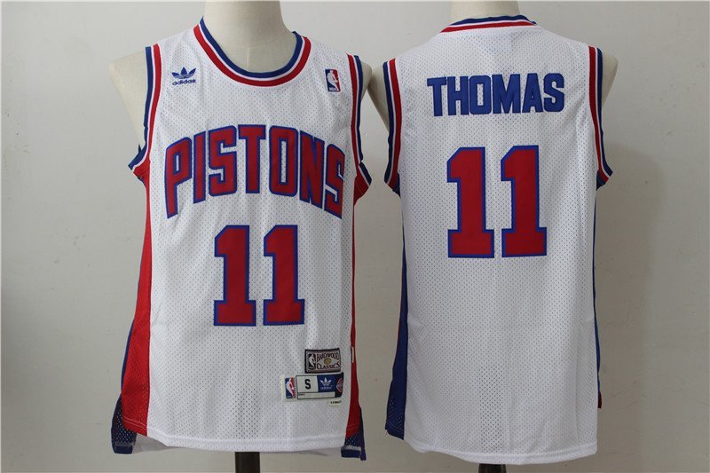 Men's Detroit Pistons Isiah Thomas White Throwback Basketball Jersey Embroidered