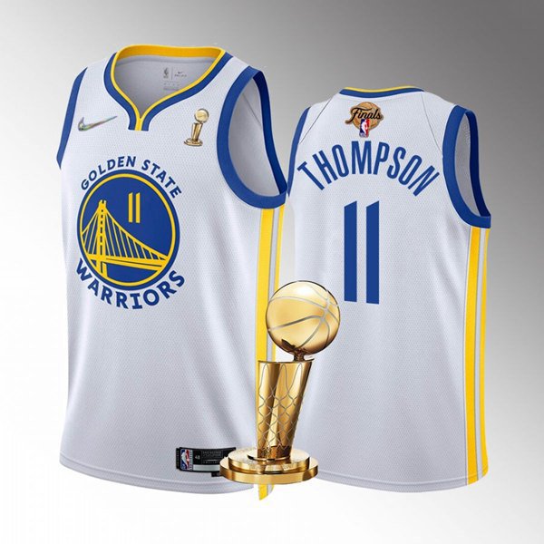 Men's Golden State Warriors #11 Klay Thompson White 2022 Finals Champions Stitched Jersey