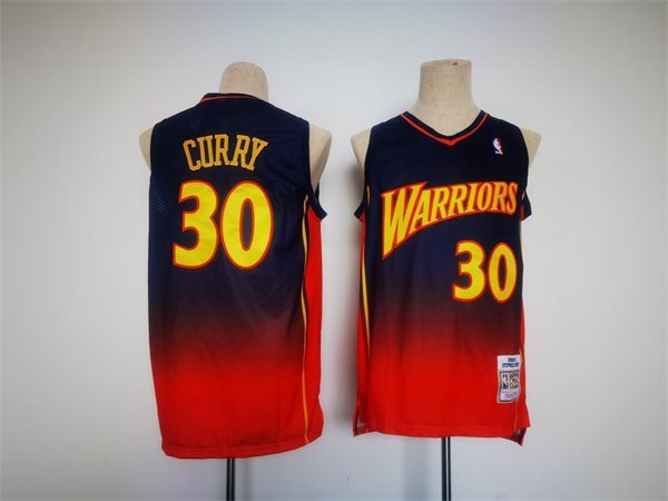 Men's Golden State Warriors #30 Stephen Curry NavyRed Throwback Stitched Jersey