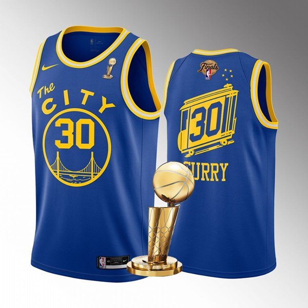 Mens Golden State Warriors #30 Stephen Curry Royal 2022 Finals Champions Stitched Jersey