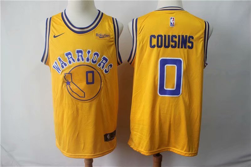 Men's Golden State Warriors DeMarcus Cousins Yellow Basketball Jersey Embroidered