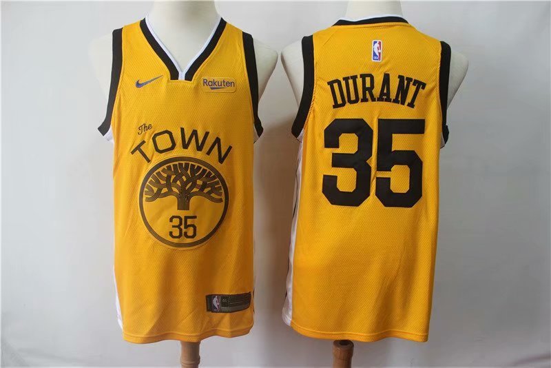 Men's Golden State Warriors Kevin Durant Basketball Jersey Yellow Earned Edition Embroidered