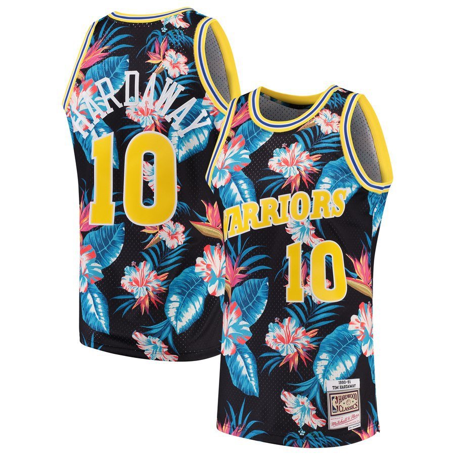 Men's Golden State Warriors Penny Hardaway Flowers Throwback Basketball Jersey Embroidered