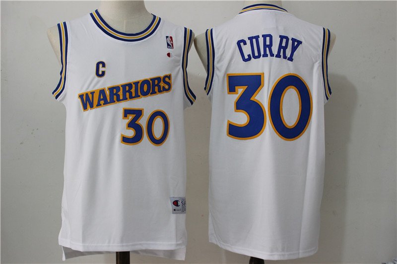 Men's Golden State Warriors Stephen Curry White Throwback Basketball Jerseys Embroidered