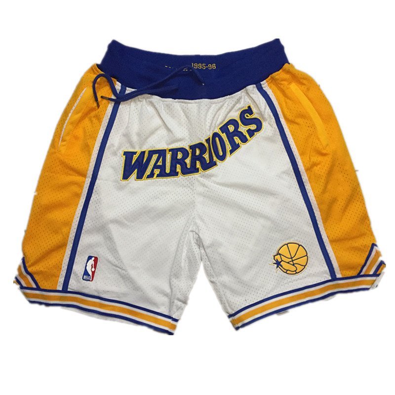 Men's Golden State Warriors White Throwback Basketball Shorts Embroidered