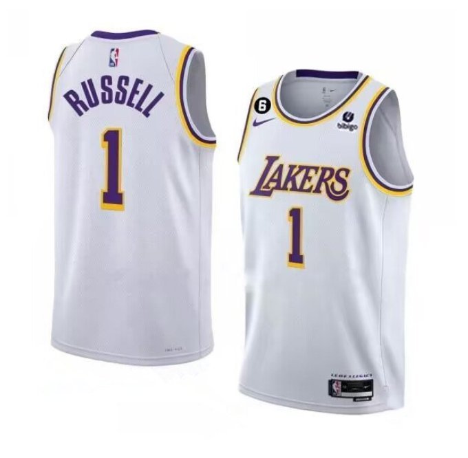 Men's Los Angeles Lakers #1 D&acirc;��Angelo Russell 2022-23 White With NO.6 Patch Stitched Jersey