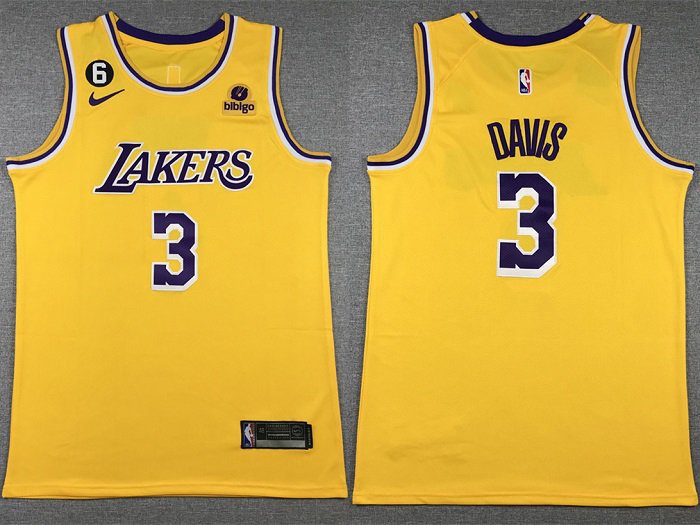 Men's Los Angeles Lakers #3 Anthony Davis Yellow Edition With NO.6 Patch Stitched Jersey
