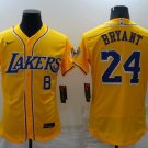 Men's Los Angeles Lakers #8 #24 Kobe Bryant Yellow Stitched Flex Base Baseball Jersey