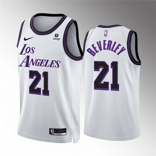 Men's Los Angeles Lakers #21 Patrick Beverley White City Edition Stitched Jersey
