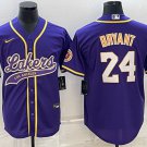 Men's Los Angeles Lakers #24 Kobe Bryant Purple Stitched Baseball Jersey