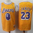Men's Los Angeles Lakers BAPE LeBron James Yellow Basketball Jersey Embroidered