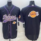 Men's Los Angeles Lakers Black Team Big Logo With Patch Stitched Baseball Jersey