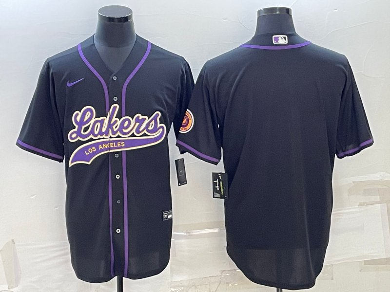 Men's Los Angeles Lakers Blank Black Stitched Baseball Jersey