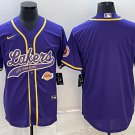 Men's Los Angeles Lakers Blank Purple With Patch Stitched Baseball Jersey