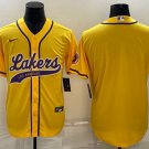 Men's Los Angeles Lakers Blank Yellow Stitched Baseball Jersey