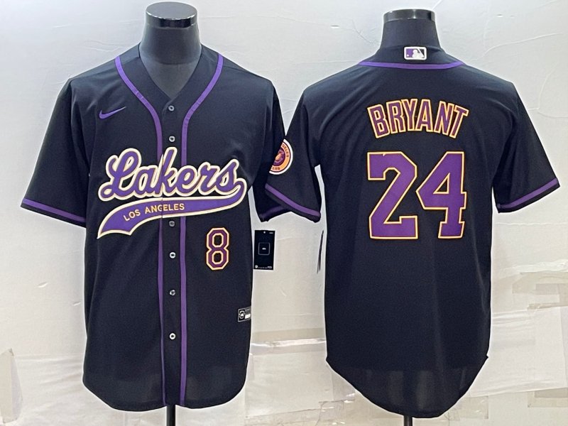 Men's Los Angeles Lakers Front #8 Back #24 Kobe Bryant Black Stitched Baseball Jersey