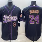 Men's Los Angeles Lakers Front #8 Back #24 Kobe Bryant Black Stitched Baseball Jersey