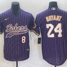 Men's Los Angeles Lakers Front #8 Back #24 Kobe Bryant Purple With Patch Stitched Baseball Jersey