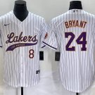 Men's Los Angeles Lakers Front #8 Back #24 Kobe Bryant White With Patch Stitched Baseball Jersey