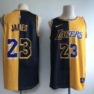 Men's Los Angeles Lakers LeBron James Basketball Jersey Black Yellow Split Embroidered