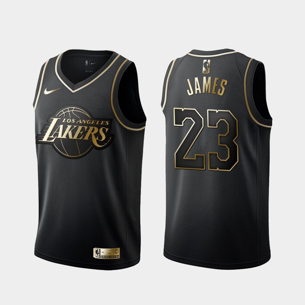 Men's Los Angeles Lakers LeBron James Black Golden Edition Jersey Embroidered