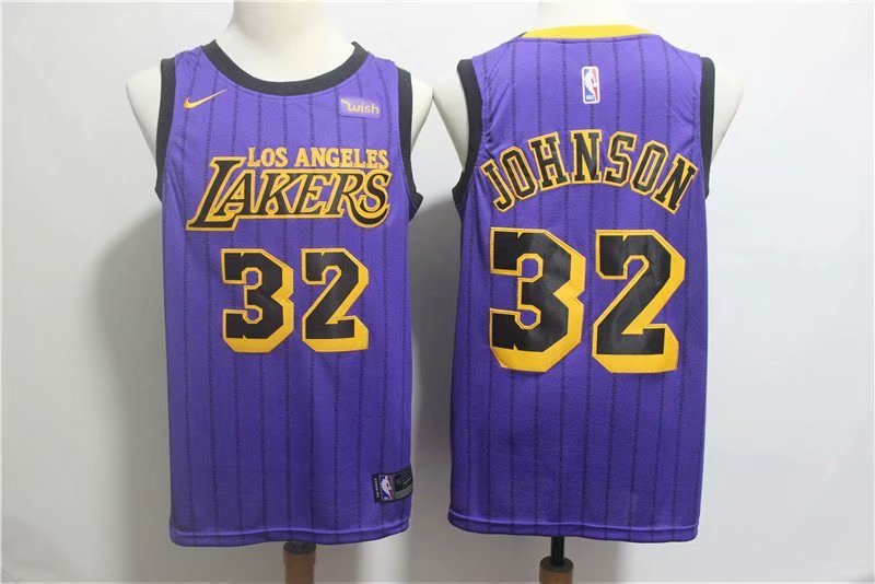 Men's Los Angeles Lakers Magic Earvin Johnson Basketball Jersey Purple City Edition Embroidered
