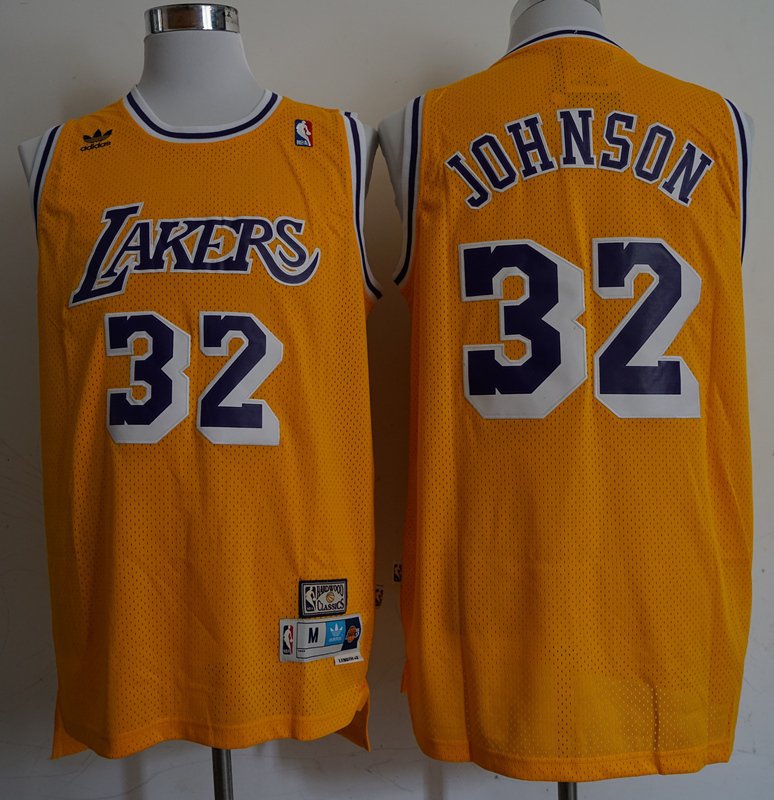Men's Los Angeles Lakers Magic Earvin Johnson Yellow Throwback Basketball Jersey Embroidered