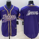 Men's Los Angeles Lakers Purple Big Logo Stitched Baseball Jersey