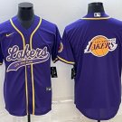 Men's Los Angeles Lakers Purple Team Big Logo Stitched Baseball Jersey